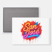 San José Retro Neon Script Street Art Splash Magnet (Vorderseite/Rückseite)