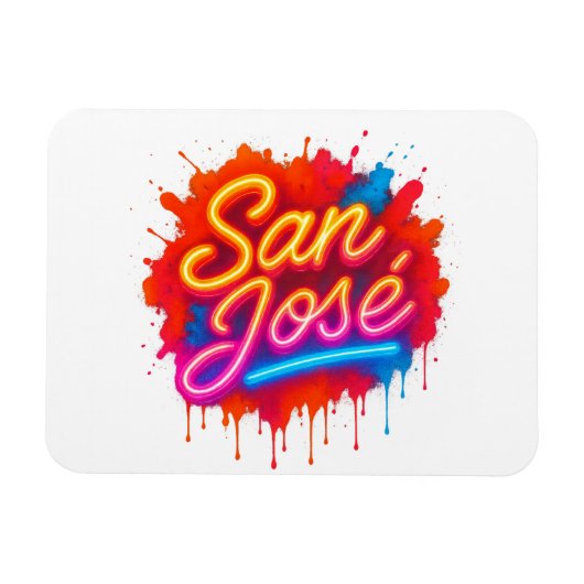 San José Retro Neon Script Street Art Splash Magnet (Horizontal)