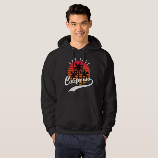 San Jose Retro Sonnenuntergang und Palmen Bäume Sc Hoodie (Vorne ganz)