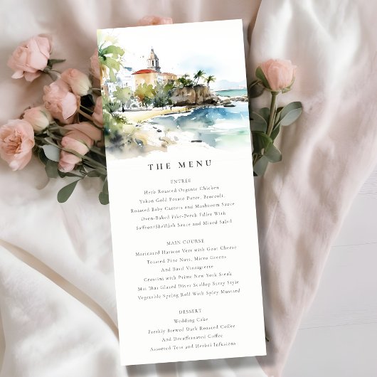 San Juan Puerto Rico Landscape Wedding Menu Card Einladung