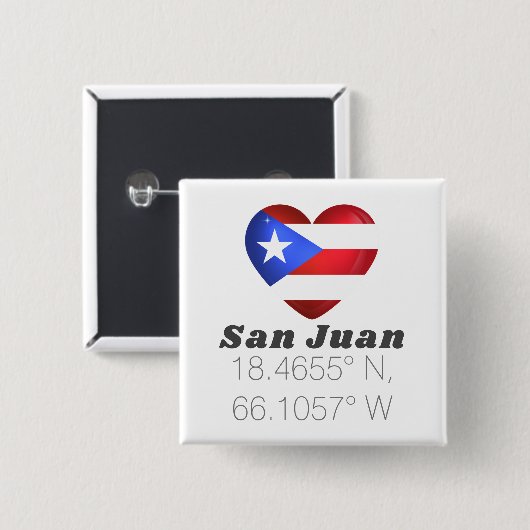 San Juan Puerto Rico Latitude Longitude Button (Vorne & Hinten)