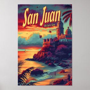San Juan Puerto Rico Vintage Reiseillustration Poster