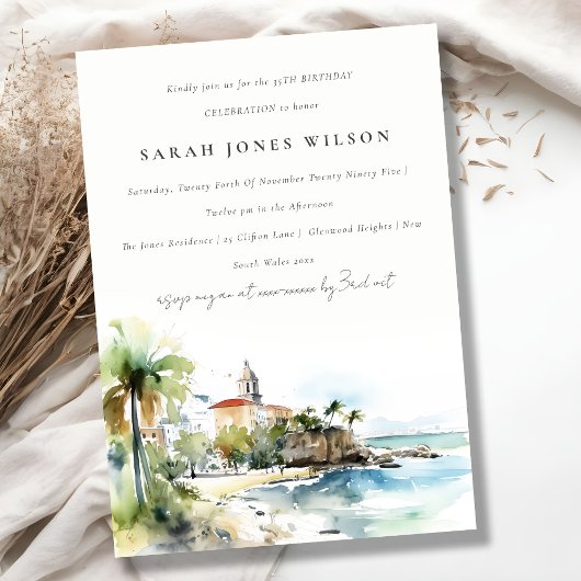 San Juan Puerto Rico Watercolor Landscape Birthday Einladung
