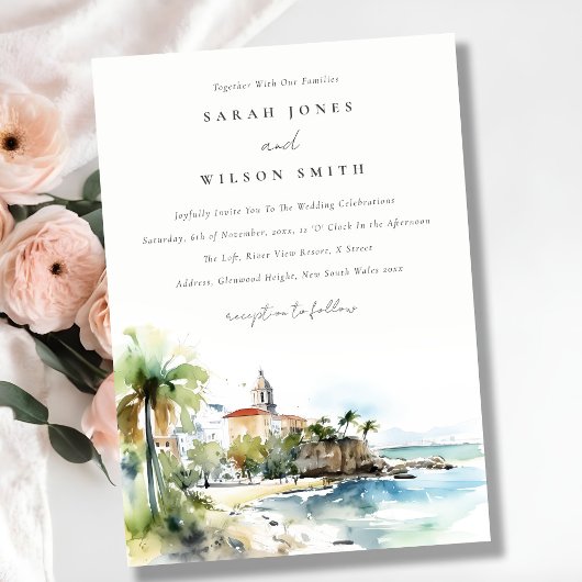 San Juan Puerto Rico Watercolor Landscape Wedding Einladung
