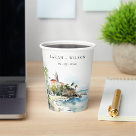 San Juan Puerto Rico Watercolor Landscape Wedding Pappbecher