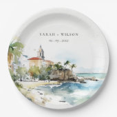 San Juan Puerto Rico Watercolor Landscape Wedding Pappteller (Vorderseite)