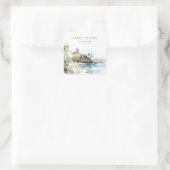 San Juan Puerto Rico Watercolor Landscape Wedding Quadratischer Aufkleber (Tasche)
