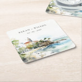 San Juan Puerto Rico Watercolor Landscape Wedding Rechteckiger Pappuntersetzer (angewinkelt)