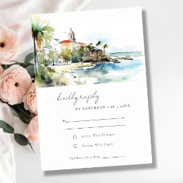 San Juan Puerto Rico Watercolor Landscape Wedding RSVP Karte