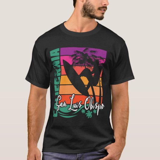 San Luis Obispo California Retro Sunset Beach Surf T-Shirt (Vorderseite)