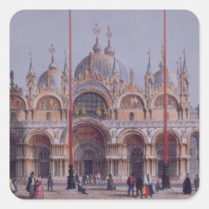 San Marco, Venedig, graviert durch Brizeghel Quadratischer Aufkleber