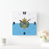 San Marino Flag Numbers Blue White Coat Of Arms Quadratische Wanduhr (Zuhause)