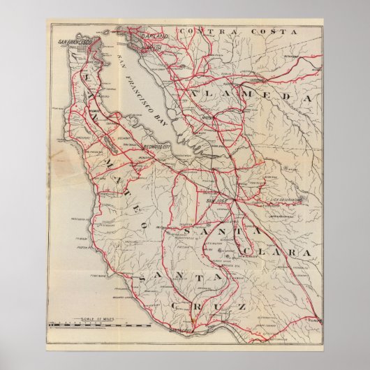 San Mateo, Santa Cruz, Santa Clara, Alameda Poster (Vorne)