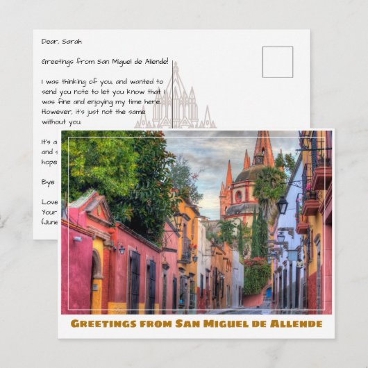 San Miguel de Allende Zuhause und Kirche Postkarte (Vorne/Hinten)