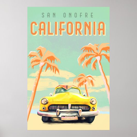 San Onofre, Kalifornien, Cool Retro Surf Travel Poster (Vorne)