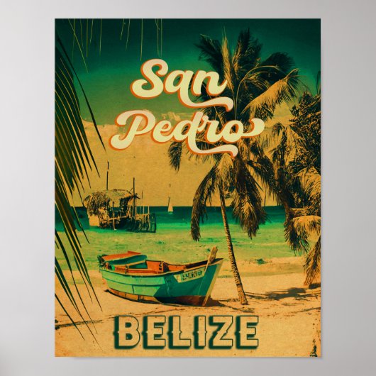 San Pedro Belize Vintag Palmen Bäume Poster (Vorne)