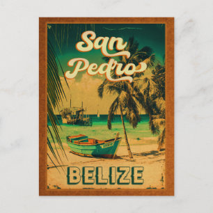 San Pedro Belize Vintage Palmen Souvenirs Postkarte