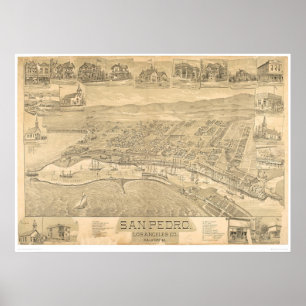 San Pedro, CA. Panoramakarte 1895 (1319A) Poster