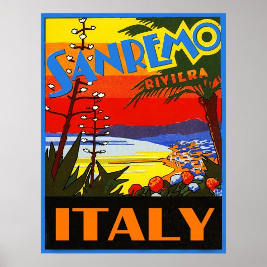 San Remo Riviera, Italien, Vintage Reiseplakat Poster (Vorne)