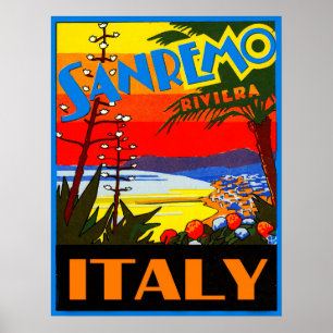San Remo Riviera, Italien, Vintage-Reiseposter Poster