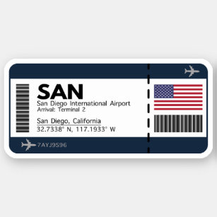 SAN San Diego Boarding Pass - California Ticket Aufkleber