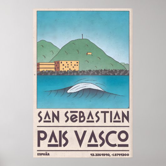 San Sebastian Art Print Curling Wave, Mid Century Poster (Vorne)