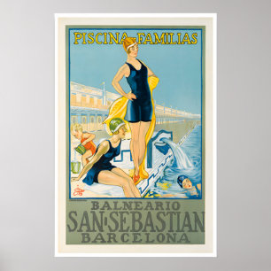 San Sebastian Kunst Retro Barcelona Reiseplakat Poster