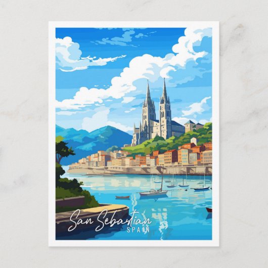 San Sebastian Spanien Vintage Illustration Postkarte (Vorderseite)