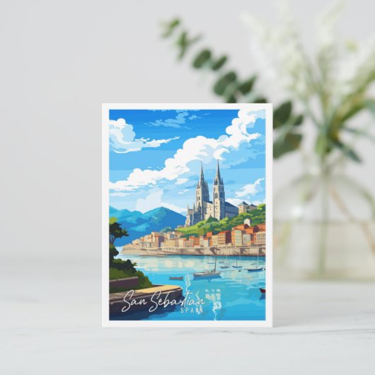 San Sebastian Spanien Vintage Illustration Postkarte (Stehend Vorderseite)