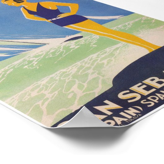 San Sebastian Spanien Vintage Travel Poster (Ecke)