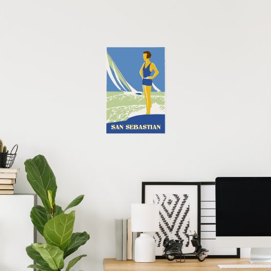 San Sebastian, Vektor Art Retro-Reise klein Poster (Heimbüro)