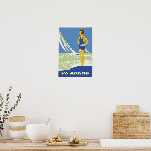 San Sebastian, Vektor Art Retro-Reise klein Poster (Küche)