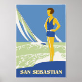 San Sebastian, Vektor Art Retro-Reise klein Poster (Vorne)
