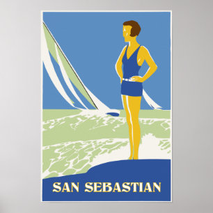 San Sebastian, Vektor Art Retro-Reise klein Poster