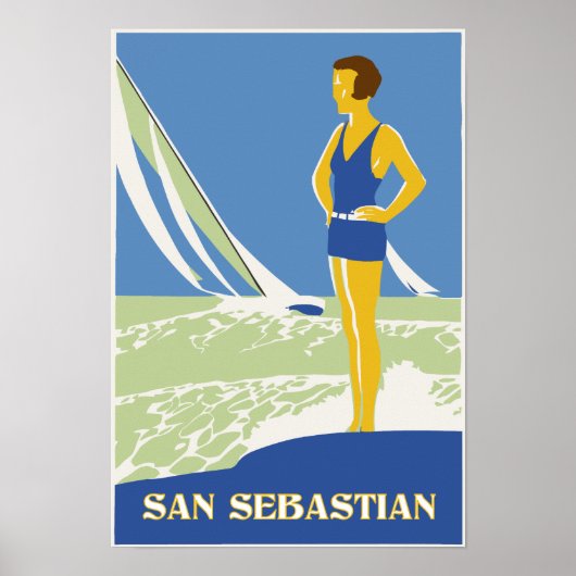 San Sebastian, Vektor Art Retro-Reise klein Poster (Vorne)