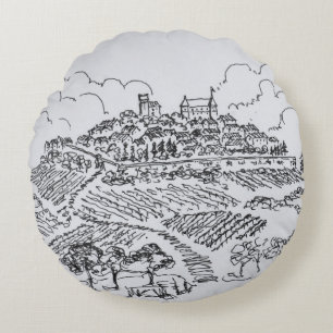 Sancerre-Weinberge   Loire-Tal, Frankreich Rundes Kissen