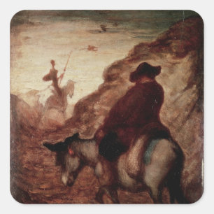 Sancho und Don Quichote, 19. Jahrhundert Quadratischer Aufkleber