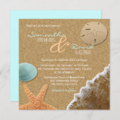 Sand and and Muscheln Beach Square Hochzeitseinlad Einladung (Vorne/Hinten)