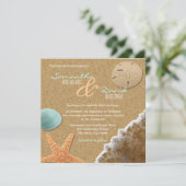 Sand and and Muscheln Beach Square Hochzeitseinlad Einladung (Stehend Vorderseite)