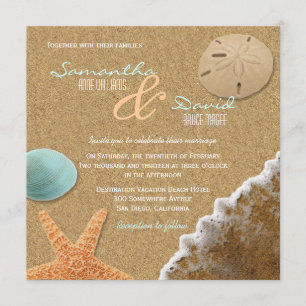 Sand and and Muscheln Beach Square Hochzeitseinlad Einladung