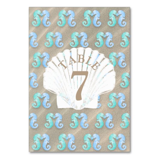 Sand and and Starfish tan Wedding Tischnummer Card (Rückseite)