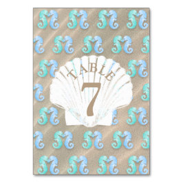 Sand and and Starfish tan Wedding Tischnummer Card