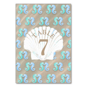 Sand and and Starfish tan Wedding Tischnummer Card