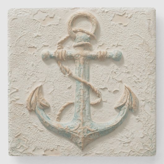 Sand and Aqua Coastal Anchor Art Steinuntersetzer (Vorderseite)