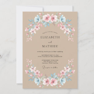 Sand Azure Blush Kranz Hochzeit Einladung