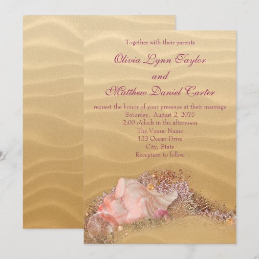 Sand Beach Seashells Beach Wedding Einladung (Vorne/Hinten)