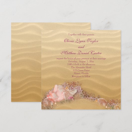 Sand Beach Seashells Beach Wedding Einladung (Vorne/Hinten)