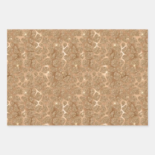 Sand Beige Gold Peach Glitzer Giraffe Print Geschenkpapier Set (Vorderseite 2)