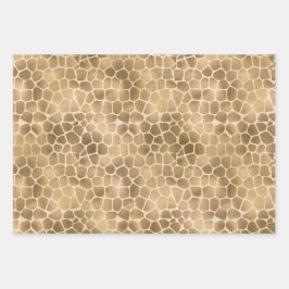 Sand Beige Gold Peach Glitzer Giraffe Print Geschenkpapier Set