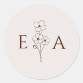 Sand Beige Hand Drawn Floral Monogram Wedding Runder Aufkleber (Vorderseite)